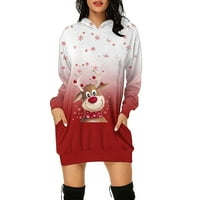 Božićna prevelika haljina sa kapuljačom Žene Slatke grafičke dukseve sa kapuljačom Labavi-Fit Teen Girl Gradient Pulover kratke haljine