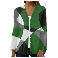 Cardigan za žene Lagana otvorena prednja labava ležerna tiskana košulja s dugim rukavima jakna tamno zelena m
