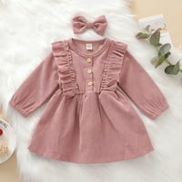 Toddler Baby Kids Girls Solid Ruckel Botton haljina Princess haljina + traka za kosu za 6 mjeseci postavlja
