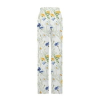 Farstey posteljine za žene sa džepovima cvjetni salon za print ravne noge pantalone za noge Ljetne elastične