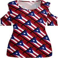 Ponos Puerto Rico zastave Ženska majica s kratkim rukavima Hladna majica na ramenu Tee bluza