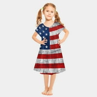 Caveitl Godina Dečji dečji devojčice Dan nezavisnosti Modni slatka kratka rukava zvezda štamparska haljina kratkih rukava okruglica okruglica Mid-Calf haljina višebojna