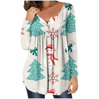 Ženski povremeni božićni ispisani pulover okrugli vrat dugmad dugih rukava za bluzu za bluzu vruće6SL868357