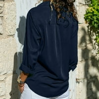 Bluze s majicama dolje za žene Ležerne prilike s dugim rukavima, čvrsti džepovi ovratnika Prednja košulja
