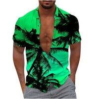 Tiskane majice za palme za muškarce veliki i visoki gumb s kratkim rukavima niz reverske košulje Comfy ljetni praznični havajske majice zeleni xxxxl