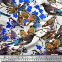 Lišće tkanina Soimoi Blue Rayon, vrabac i američki robin ptica otisak šivanja tkanine BTY wide