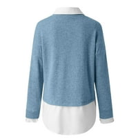 Dukseri za žene Trendy Plus zimski dugih rukava odmora od punog boja džemper top bluza plava