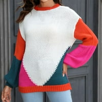 NJSHNMN Ženska pulover Duksere Crewneck kabeli pleteni pulover dugih rukava, bijeli, m