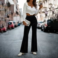 Ženske plišane pantalone Slim Fit Solid Boja elastična struka ravne duge hlače jesenje i zimske moderske termalne hlače za hlače Black XL