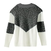 Ženski pulover Dukseri Ženski leopard Tisak boja Block Striped V džemper s dugim rukavima Pleteni pulover