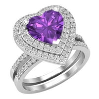 DazzlingRock kolekcija Heart Amethyst i okrugli bijeli dijamant Double Halo Angažovan prsten za žene