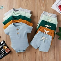 Baozhu Solid Cotton Ljeto novorođene dječake Dječji odijelo odijelo rebrasti pleteni kratki rukav Bodysuits