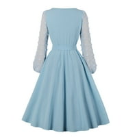 Žene Maxi haljina Ljetni okrugli dekolte Dugi rukav Puno povremena Ležerne dužine Žene haljine plave