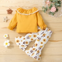 Djevojke za dijete Outfit Baby Dugi ruff ruffle majica na vrhu cvjetnih ispisanih hlača