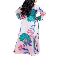 Rejlun Ženske maxi haljine cvjetni print duga haljina V izrez casual seksi odmor bijela plava 4xl
