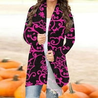 Ženski kaput ženske majice s dugim rukavima kardigan labav kardigan tiskana majica Cardigan Top Halloween Cardigan Majica Hot Pink 10