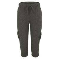 Huaai Capri pantalone za žene Ljetni modni ugodan labav elastični taster za struku Džepni joga obrezirane hlače zelena xxl