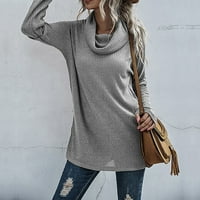 Knit Dugim rukavima Turtleneck Solid Patchwork Fall džemperi za žene siva veličina XL