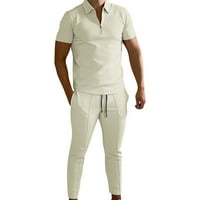 Muška odijela Solidna boja V-izrez kratki rukav i duge hlače sa patentnim zatvaračem Modna casual plaža