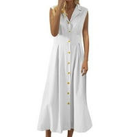 Wozhidaoke haljine za žene Ljeto Linijska haljina bez rukava haljina srednje duljine haljina haljina za ljuljanje ONUDRESS HEWERSES bijele haljine žene