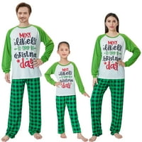 Božićna porodica Pajamas Podudaranje set pisma Ispis dugih rukava i zelene plažene hlače za spavanje
