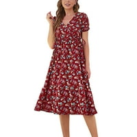 B91XZ Ženske haljine Proljeće Ženska casual modna haljina cvjetna tiskana boemska elegantna haljina s kratkom ženskom plusom plus veličina, veličina L