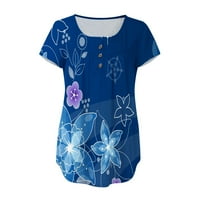 Paiwinds Ljetni vrhovi za žene Modni bluza V-izrez cvjetni tiskani tunički vrhovi tastera kratkih rukava majica plava 2xl