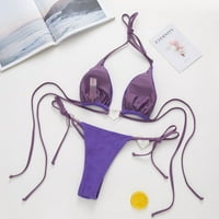 Kupaći kostimi za žene, ženska seksi moda dvodijelna kravata-boja kupaći kostim bikini ljubičasta l