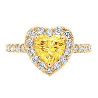 2. CT sjajan srčani rez simulirani žuti dijamant 14k žuto zlato halo pasijans sa accentima prsten sz