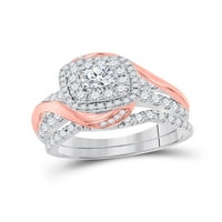 Čvrsta 14K dva tona bijela i žuta zlatna okrugla Diamond Bridal Wedding Angažman prstenaste set 1. CT. - Veličina 6