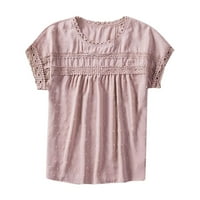 Ženski vrhovi bluza labav kratki rukav, solidne boje, majice V-izrez ljeto ružičasta xl
