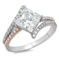 2. CT sjajna princeza Clear Simulirani dijamant 18k bijeli ružin zlatni pasijans sa Accenting prstenom SZ 7.75