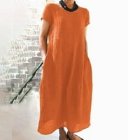 Clearsance Ljetne haljine za žene Dužina gležnja Maxi kratki rukav modni okrugli izrez Čvrsta haljina narandžasta xl