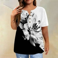 GDFUN Ženska majica s kratkim rukavima plus veličina majica Flower Ispiši ležerne vrhove - Ženske bluze