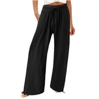 Ženske hlače ispod $ Trendovi Žene Ležerne prilike elastične labave hlače Ravne široke pantalone za noge crna xxxxl