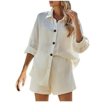 Žene Outfit Ljetni pad dugih rukava dolje majica i kratke hlače set Duks set Loungeward Streetwear White