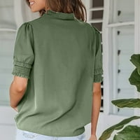 Ženske ležerne majice Osnovni ljetni vrhovi labavi bluza u boji Ženska modna boja, Ležerne prilike, Ležerne prilike V-izrez kratkih rukava Labava majica Green M