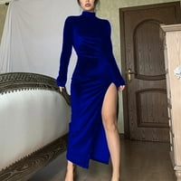 Cuoff haljine Ženska modna boja čvrsta boja Visoko vrat Velvet Slim Blue 2xl