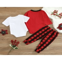Canrulo Kids Baby Boys Božićna odjeća Set V-izrez + Romper + Pleteni print pantalone Outfits Crvena 3- mjeseci