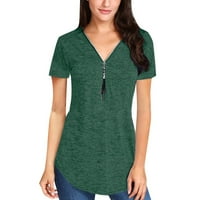 Ženski vrhovi ženske kratke majice kratkih rukava sa kratkim rukavima na vrhu majica sa zatvaračem Green
