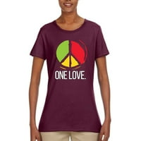 Jedna ljubav smiješna Hippie Mir Love Wood Stock Music Fashion Womens Grafička majica, Maroon, X-Veliki
