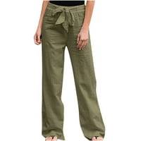 Cleariance ženske plus veličine Hlače od pune boje posteljine u boji ravne pantalone Casuallong hlače