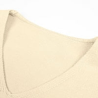 Rollbacks ženski džemper za latinu rupu s punim bojama, pulover, ležerni V-izrez Pletena pulover Jesen zimski modni skakač vrhovi bež m