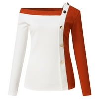 Padne bluze za žene casual modne žene jedan gumbi za spajanje ramena dugi rukavi pulover nariv narandžasti