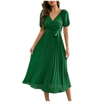 Clearsance Ljetne haljine za žene kratki rukav A-line srednje dužine modni patchwork V-izrez haljina