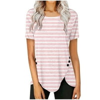 4. jula vrhovi za žene casual tipke tiskani kratki rukav okrugli pulover za bluzu za bluzu majice Pink