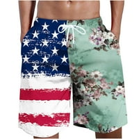 Fartey 4. jula kratki za muškarce Sobna cvjetna američka zastava Patchwork print kratke hlače plaža