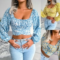 Fule Women Thenterne rukave Cvjetni print Šifon Košulja Bohemian Holiday Crop Top