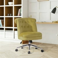 Velvet Home Ured za ured, moderno dugme tapecirana stolica za udarcu bez ruku sa srednjim dijelom i metalnom bazom, ergonomska okretna visina 360 ° podesiva stolica za zaštitu šminke za ured, žuti