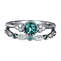 Bazyrey prsten za žene ženski modni dijamantni prsten par nakit set veličine 5- zelena